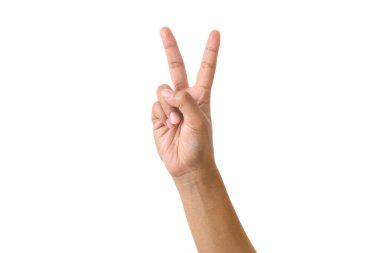 Middle finger, offensive gesture. White background
