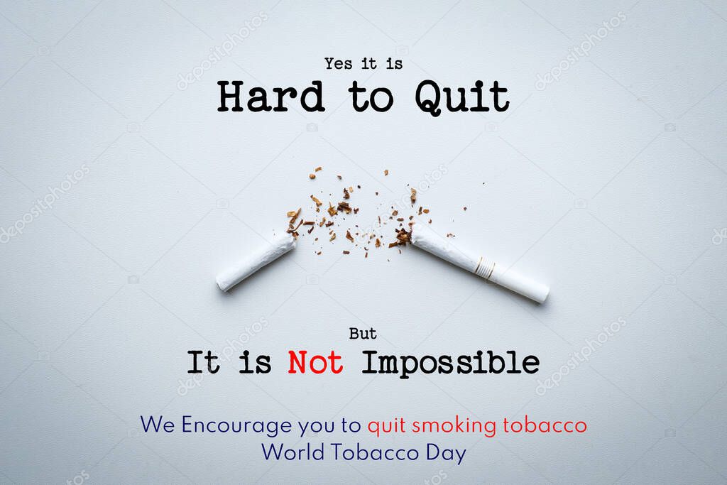 World no tobacco day lettering over white background. Stop smoking concept