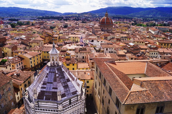 Aerial view of Pistoia with the dome of the Basilica of Santa Maria humility, Pistoia, Tuscany, Italy