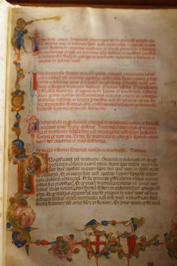 Volterra, Tuscany, İtalya 'daki Priori Sarayı' nda parşömen, yargıç ve noter sanatı üzerine aydınlatılmış el yazısı.