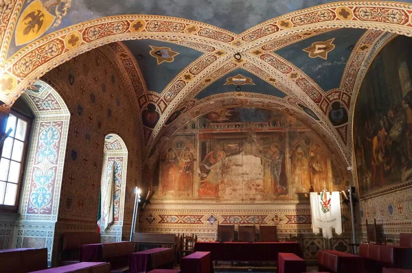 Detail Sálu Rady Paláce Priori Volterře Toskánsko Itálie — Stock fotografie