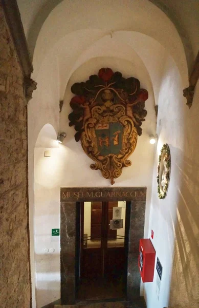 Armoiries Intérieur Palais Priori Volterra Toscane Italie — Photo