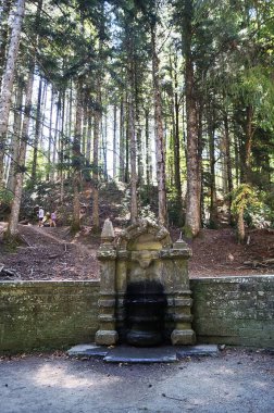 İtalya 'nın Vallombrosa, Toskana ormanlarında muazzam bir çeşme