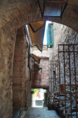 İtalya 'nın antik ortaçağ köyü Montefioralle' de tipik bir ara sokak.