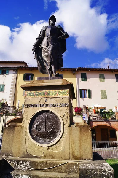 Denkmal Für Giovanni Verrazzano Auf Dem Matteotti Platz Greve Chianti — Stockfoto