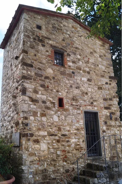 Torre Delle Mura Dell Antico Borgo Medievale Montefioralle Toscana Italia — Foto Stock