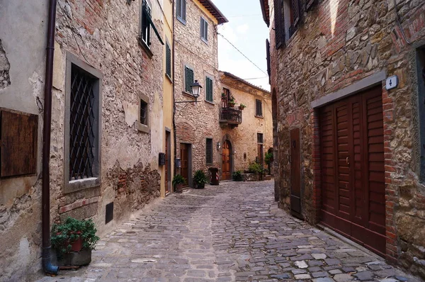 Rua Típica Antiga Vila Medieval Montefioralle Toscana Itália — Fotografia de Stock