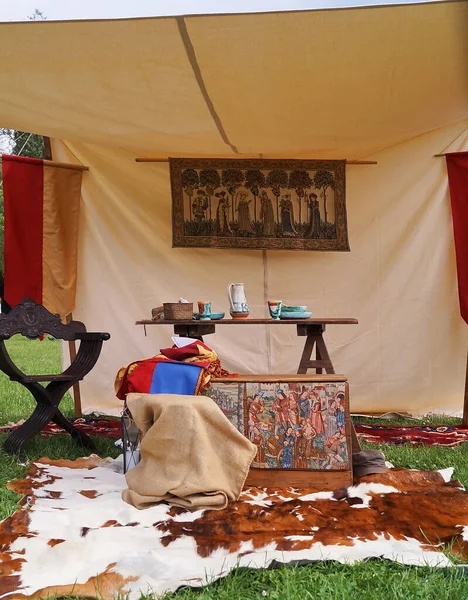 Intérieur Une Tente Médiévale Aux Jeux Carnasciale Florence — Photo