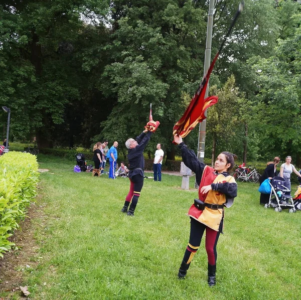 Floransa Daki Carnasciale Oyunlarında Bayrak Sallanıyor — Stok fotoğraf