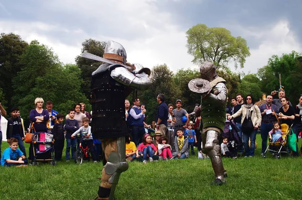 Duello Medievale Durante Giochi Del Carnasciale Firenze — Foto Stock