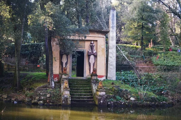 Étang Temple Égyptien Dans Parc Villa Stibbert Florence Italie — Photo