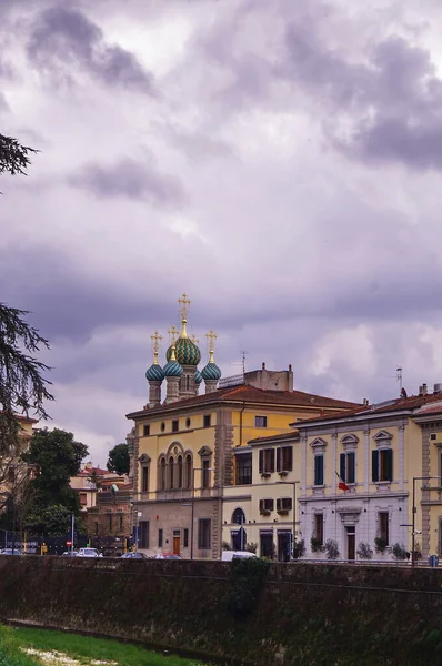 View Mugnone River Onion Domes Russian Orthodox Church Nativity Florence — Stock Photo, Image