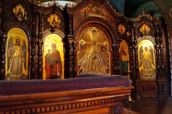 Interieur Van Benedenverdieping Van Russisch Orthodoxe Geboortekerk Florence Italië — Stockfoto