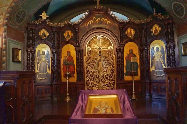 Interieur Van Benedenverdieping Van Russisch Orthodoxe Geboortekerk Florence Italië — Stockfoto