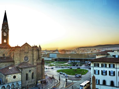 santa maria novella kare günbatımı, Floransa, İtalya, havadan görünümü