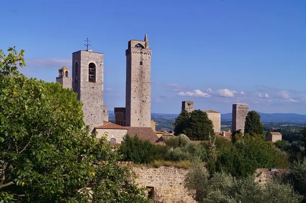 Věž, historické vesnice San Gimignano, Toskánsko, Itálie — Stock fotografie