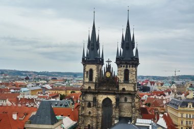 Staromestske kare, kilise our lady Tyn önce Çek Cumhuriyeti, Prag, üstten görünüm