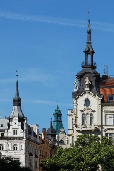 Pediments of buildings typical in Prague, Czech Republic — Stock Photo, Image