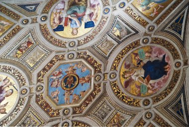 Ceiling with four medallions fresco,  the room of the Signatura, Raphael Rooms, the Vatican Museums, Rome, Italy