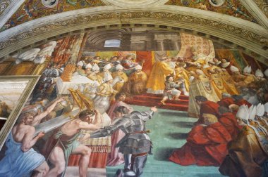The Coronation of Charlemagne fresco, room of the fire of Borgo, Raphael Rooms, the Vatican Museums, Rome, Italy