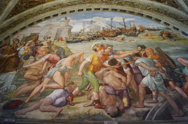 Battaglia di Ostia, sala del fuoco di Borgo, Stanze di Raffaello, Musei Vaticani, Roma, Italia — Foto Stock