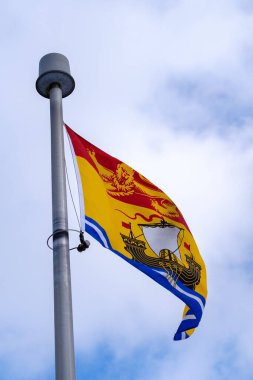 Kanada 'nın New Brunswick eyaletinin bayrağı bayrak direğinde dalgalanıyor..