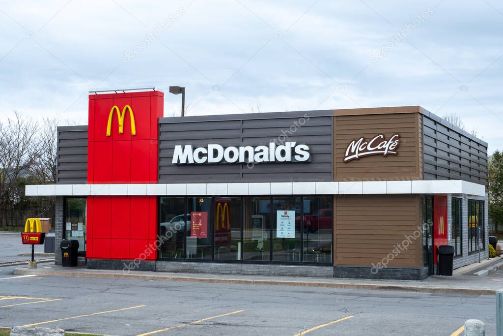 Ottawa, Ontario, Canada - May 4, 2021: A McDonald's Canada restaurant location on Fallowfield Road in Barrhaven.
