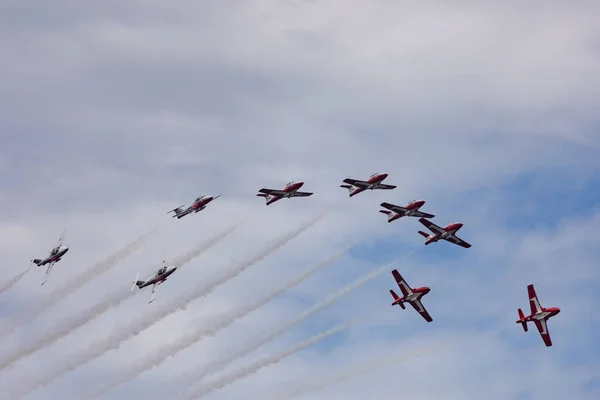 Ottawa, Ontario, Canada - July 1, 2021: The Canadian Forces' 431 Air Demonstration Squadron, better known as the 'Snowbirds', flies in formation over Ottawa on Canada Day. — Stock Image Ottawa Ontario Canada July 2021 Canadian Forces 431 Air Demonstration Stock Image
