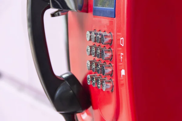 Red Street Payphone Stainless Steel Buttons Close Outdated Way Communication — Stock Photo, Image