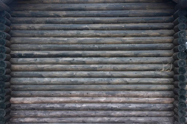 Mur Une Vieille Maison Bois Faite Grumes Altérées Sombres Cabane — Photo