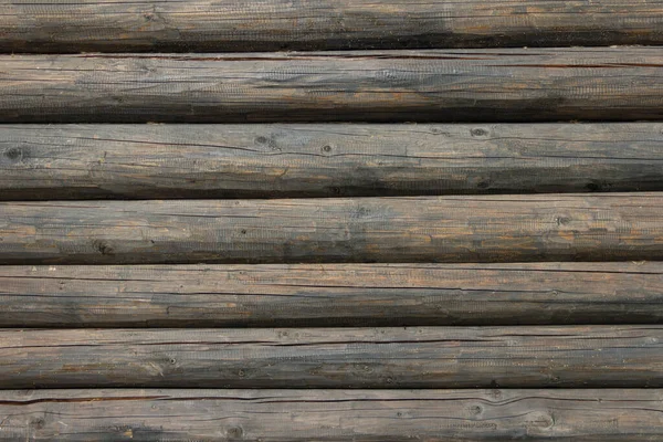 Wall Old Wooden House Made Darkened Weathered Logs Traditional Russian — Stock Photo, Image