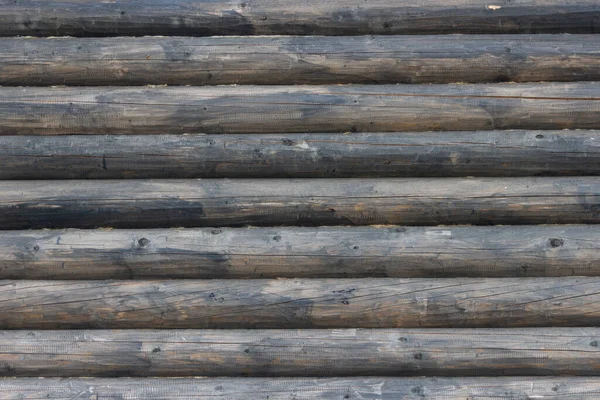 Stěna Starého Dřevěného Domu Tmavých Větrem Ošlehaných Klád Tradiční Ruský — Stock fotografie
