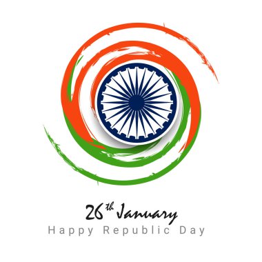 Hindistan 'ın ünlü anıtları ve Mutlu Cumhuriyet Günü poster tasarımı için arka planı olan 26 Ocak metni. Hindistan Bağımsızlık Günü, 15 Ağustos Soyut Üç Renkli Bayrak Tasarımı