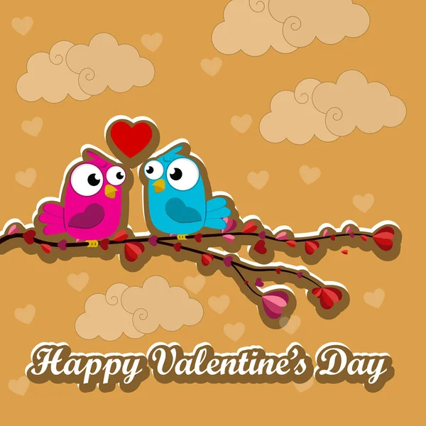 Lindos Felices Pájaros Con Corazones Pájaros Enamorados Día San Valentín — Vector de stock
