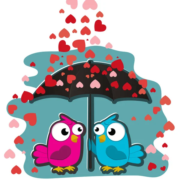 Γλυκά Και Χαρούμενα Πουλιά Καρδιές Ερωτευμένα Πουλιά Του Αγίου Βαλεντίνου — Διανυσματικό Αρχείο