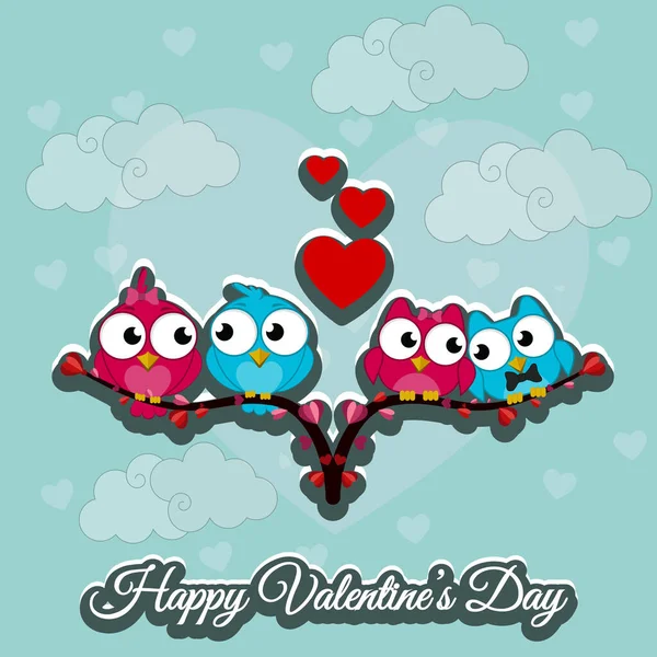 Милые Счастливые Птицы Сердцами Влюбленные Птицы День Святого Валентина Любовь — стоковый вектор