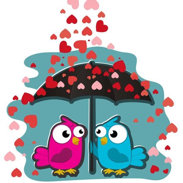 Cute Happy Birds Hearts Birds Love Valentine Day Love Forever — Stock Vector