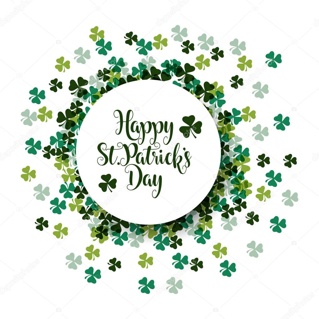 Saint Patrick's Day, Vector illustration brochure, holiday invitation, corporate celebration. shamrock, pot with gold coins, horseshoe, green ale on black background. Vector illustration.