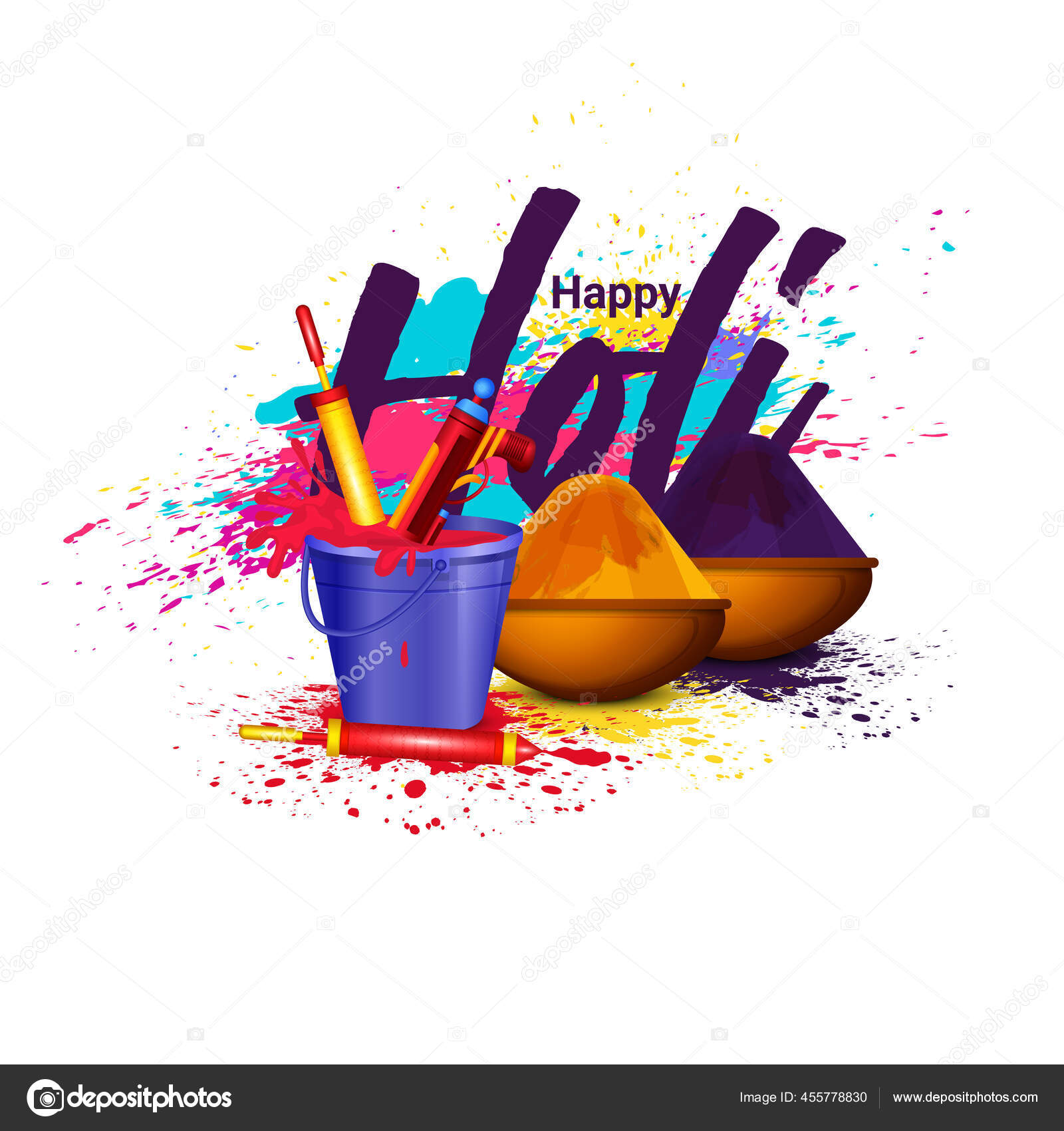 Happy Holi Celebration Indian Festival Colours Stock Vector Image by  ©nonhoursdesign #455778830