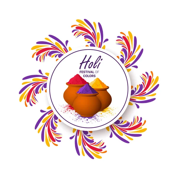 Indický Festival Barev Happy Holi Slavnostní Design Ilustrace Barevné Gulal — Stockový vektor