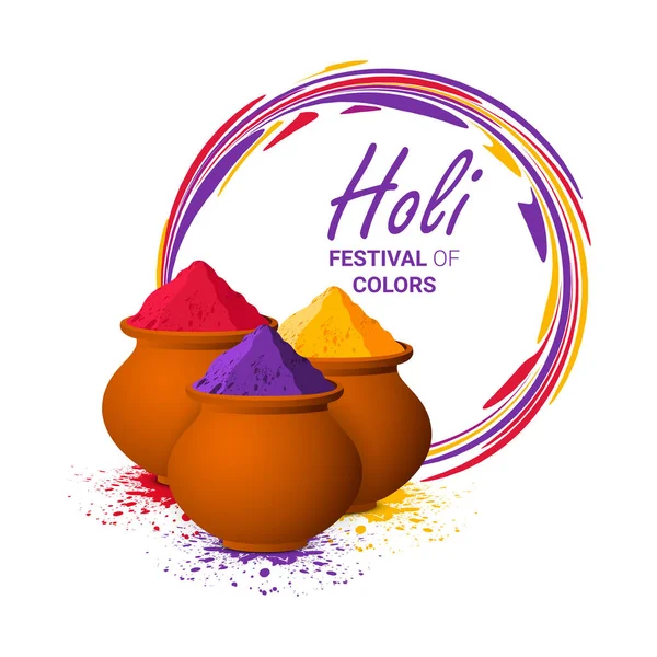 Indický Festival Barev Happy Holi Slavnostní Design Ilustrace Barevné Gulal — Stockový vektor