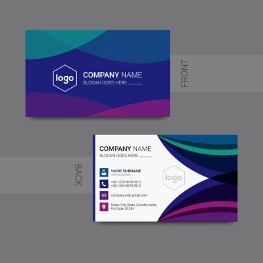 Kartvizit şablonu. Şirket logosu olan kişisel kartvizit. Temiz düz tasarım. Vektör çizimi. Kartvizit modeli