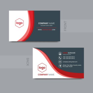 Kartvizit şablonu. Şirket logosu olan kişisel kartvizit. Temiz düz tasarım. Vektör çizimi. Kartvizit modeli