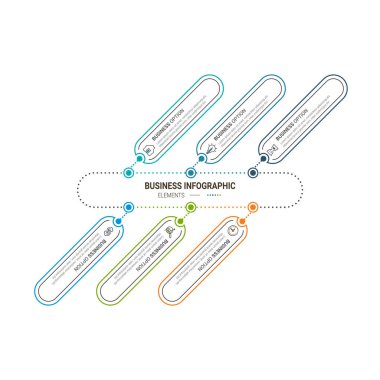 Bilgi elemanları veri görselleştirme vektör tasarım şablonu. İşlem çizelgesi. Grafiğin soyut ögeleri, adımlar, seçenekler, parçalar veya süreçlerle diyagram.