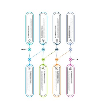 Bilgi elemanları veri görselleştirme vektör tasarım şablonu. İşlem çizelgesi. Grafiğin soyut ögeleri, adımlar, seçenekler, parçalar veya süreçlerle diyagram.