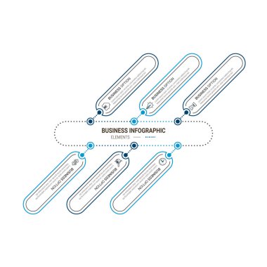 Bilgi elemanları veri görselleştirme vektör tasarım şablonu. İşlem çizelgesi. Grafiğin soyut ögeleri, adımlar, seçenekler, parçalar veya süreçlerle diyagram.