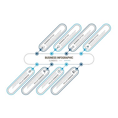 Bilgi elemanları veri görselleştirme vektör tasarım şablonu. İşlem çizelgesi. Grafiğin soyut ögeleri, adımlar, seçenekler, parçalar veya süreçlerle diyagram.