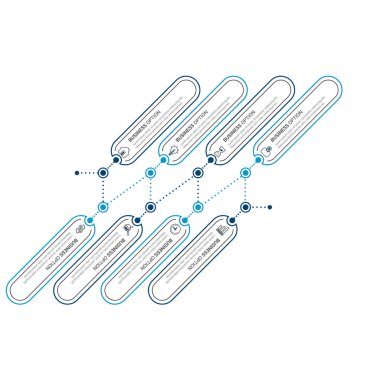 Bilgi elemanları veri görselleştirme vektör tasarım şablonu. İşlem çizelgesi. Grafiğin soyut ögeleri, adımlar, seçenekler, parçalar veya süreçlerle diyagram.