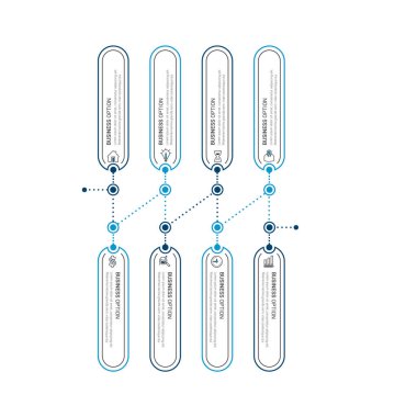 Bilgi elemanları veri görselleştirme vektör tasarım şablonu. İşlem çizelgesi. Grafiğin soyut ögeleri, adımlar, seçenekler, parçalar veya süreçlerle diyagram.