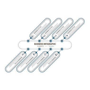 Bilgi elemanları veri görselleştirme vektör tasarım şablonu. İşlem çizelgesi. Grafiğin soyut ögeleri, adımlar, seçenekler, parçalar veya süreçlerle diyagram.